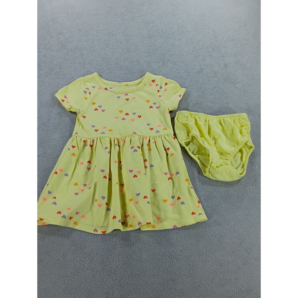 Cat & Jack Baby Girl Heart Print Dress Set Yellow 18M Short Sleeve Ruffle